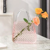 Çanta Vazo Cam Çiçek Vazosu Dekoratif Pembe Vazo Büyük Boy Oval Model 1,5kg Glass Bag Vase - 1