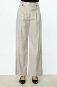 Ekol Yüksel Bel Pileli Çizgili Bol Paça Kadın Pantolon 25YEKL04056 thumbnail 2