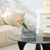 Çanta Vazo Cam Çiçek Vazosu Dekoratif Antrasit Vazo Büyük Boy Oval Model 1,5kg Glass Bag Vase - 3