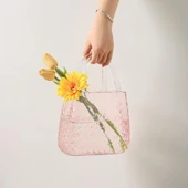 Çanta Vazo Cam Çiçek Vazosu Dekoratif Pembe Vazo Büyük Boy Oval Model 1,5kg Glass Bag Vase - 2