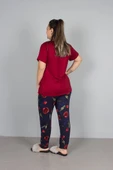 Büyük Beden Alt Çiçek desenli Üst Bordo Pijama Takım - 2