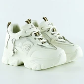 Erkan Saçmacı Ekru Yüksek Taban Spor Fileli Taşlı Bağcıklı Platform Sneaker - 2