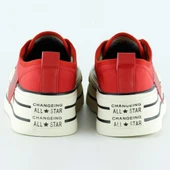 Erkan Saçmacı Kırmızı Saten Yüksek Taban Spor Taşlı Bağcıklı Platform Sneaker - 4