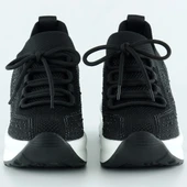 Erkan Saçmacı Siyah Beyaz Örgü Dokuma Taşlı Bağcıklı Hava Yastıklı Taban Dolgu Slip-on Sneaker - 3