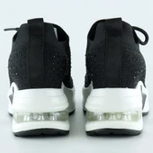 Erkan Saçmacı Siyah Beyaz Örgü Dokuma Taşlı Bağcıklı Hava Yastıklı Taban Dolgu Slip-on Sneaker - 4