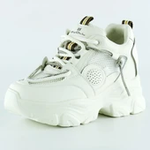 Erkan Saçmacı Ekru Yüksek Taban Spor Fileli Taşlı Bağcıklı Platform Sneaker - 1