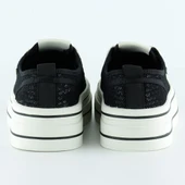 Erkan Saçmacı Siyah Beyaz Yüksek Taban Spor Fileli Taşlı Bağcıklı Platform Sneaker - 4