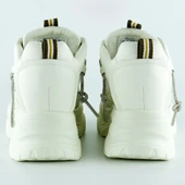 Erkan Saçmacı Ekru Yüksek Taban Spor Fileli Taşlı Bağcıklı Platform Sneaker - 4