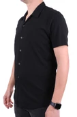Dagoster DMG23-118381 Siyah Örme Apaj Yaka Dar Kalıp Kısa Kol Erkek Gömlek thumbnail 3