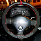 DİKİŞLİ DİREKSİYON KILIFI KARBON NUBUK DERİ KIRMIZI YÜZÜK KIRMIZI DİKİŞLİ OPEL VECTRA A İÇİN - 1