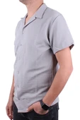 Dagoster DMG23-199598 Gri Ottoman Örme Apaj Yaka Oversize Kalıp Kısa Kol Erkek Gömlek - 3