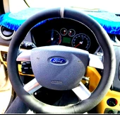 DİKİŞLİ DİREKSİYON KILIFI SİYAH DERİ GRİ YÜZÜK GRİ DİKİŞLİ FORD CONNECT İÇİN - 1