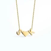 14 Ayar Altın Kaplama Kişiye Özel İki Harfli Kalp Gümüş Kolye - CN00434 thumbnail 5