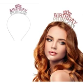 Kristal Taşlı Birthday Princess Yazılı Parti Tacı Pembe Renk thumbnail 1