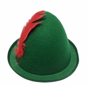 Peter Pan Şapkası Yeşil Renk Kırmızı Tüylü - 3