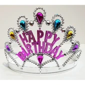 Gümüş Renk Happy Birthday Yazılı Doğum Günü Tacı - 1