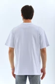 Unisex Oversize Taşlı Bisiklet Yaka T-Shirt - Beyaz - 1