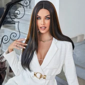 Siyah / Ön ve Arka Kahverengi Işıltılı Tül Peruk thumbnail 4