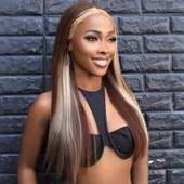 Açık Kahverengi / Önler Platin Işıltılı Tül Peruk thumbnail 3