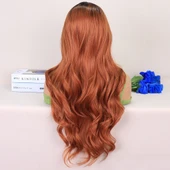 Siyah / Açık Bakır Ombreli Dalgalı Uzun Boy Tül Peruk thumbnail 4