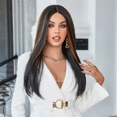 Siyah / Ön ve Arka Kahverengi Işıltılı Tül Peruk thumbnail 1