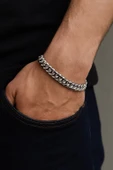 Gümüş Renk, Modern Halkalı Paslanmaz Çelik Erkek Bileklik 20 cm - 1