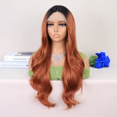 Siyah / Açık Bakır Ombreli Dalgalı Uzun Boy Tül Peruk thumbnail 3