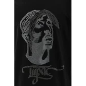 Unisex Oversize Taşlı Bisiklet Yaka T-Shirt - Siyah - 3