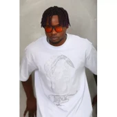 Unisex Oversize Taşlı Bisiklet Yaka T-Shirt - Beyaz - 3