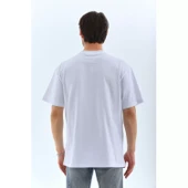Unisex Oversize Taşlı Bisiklet Yaka T-Shirt - Beyaz - 5