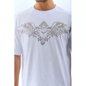 Unisex Oversize Taşlı Bisiklet Yaka T-Shirt - Beyaz - 2