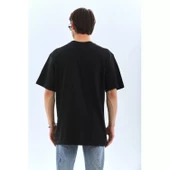 Unisex Oversize Taşlı Bisiklet Yaka T-Shirt - Siyah - 1