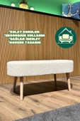 DEKOR MOBİLYACIM Paris Retro Ahşap Ayaklı Geniş Oturum Alanlı Oval Bench Puf Beyaz - 2
