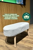 DEKOR MOBİLYACIM Paris Retro Ahşap Ayaklı Geniş Oturum Alanlı Oval Bench Puf Gri - 1