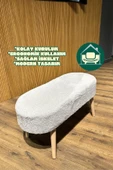 DEKOR MOBİLYACIM Paris Retro Ahşap Ayaklı Geniş Oturum Alanlı Oval Bench Puf Gri - 2