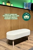 DEKOR MOBİLYACIM Paris Retro Ahşap Ayaklı Geniş Oturum Alanlı Oval Bench Puf Beyaz - 1