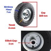 El Arabası Yük Taşıma Tekeri Siboplu Bilyeli Rulmanlı Havalı Dublex 260x80 mm Çelik Jant Tekerlek - 2
