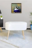 DEKOR MOBİLYACIM Gürgen Ahşap Ayak Kırık Beyaz Pofidik Teddy Lüx Handmade Oval Puf Bench Sandalye - 1
