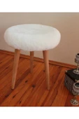 DEKOR MOBİLYACIM Gürgen Ahşap Retro Ayak Dekoratif Beyaz Pelüş Puf Tabure Bench Koltuk Sandalye Beyaz Peluş Puf Bench - 1