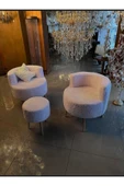 DEKOR MOBİLYACIM Çay seti ikili koltuk ve puf takımı 3'lü takım berjer puf peluş - 1