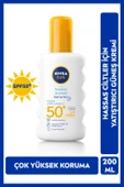 NIVEA SUN SPF50 Anında Güneş Koruyucu Sprey 200ml, Hassas Ciltler İçin Yatıştırıcı, UVA UVB Koruması thumbnail 1