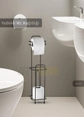 Paslanmaz Raflı Tuvalet Kağıdı Askılığı Yedekli Wc Kağıtlık Tutucu Siyah - 1
