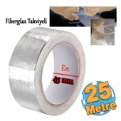 Yapışkanlı Fiberglas Lif Takviyeli Alüminyum Folyo Bant 45 mm x 25 Metre Yanmaz Soba Borusu Bandı thumbnail 1