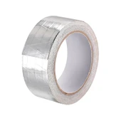 Yapışkanlı Fiberglas Lif Takviyeli Alüminyum Folyo Bant 45 mm x 25 Metre Yanmaz Soba Borusu Bandı thumbnail 5