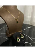 yeşil zirkon taşlı kolye küpe seti - 1