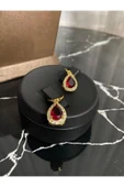 Kırmızı zirkon taşlı kolye küpe seti - 4