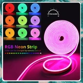 Neon LED şerit 5metre Pembe LED zincir bandı hortum esnek dekoratif aydınlatma ışık 12V 10W - 3