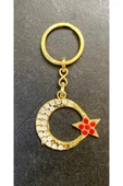KESKİN COLOR Keskin K-gift Anahtarlık , Taşlı ,altın Rengi Metal , Ay Yıldız Kırmızı Taşlı - 1