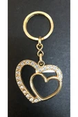 KESKİN COLOR Keskin K-gift Anahtarlık , Taşlı ,altın Rengi Metal , Çift Kalp - 1