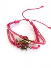 Çapa Sonsuzluk Dümen Ayarlanabilir İp Bileklik Pembe Beyaz thumbnail 2